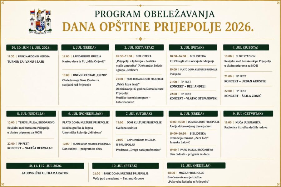 Програм обележавања Дана општине Пријепоље 2026 .